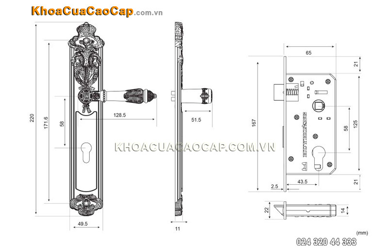 Kh&oacute;a tay gạt cửa gỗ th&ocirc;ng ph&ograve;ng HC 5824 - ảnh 7