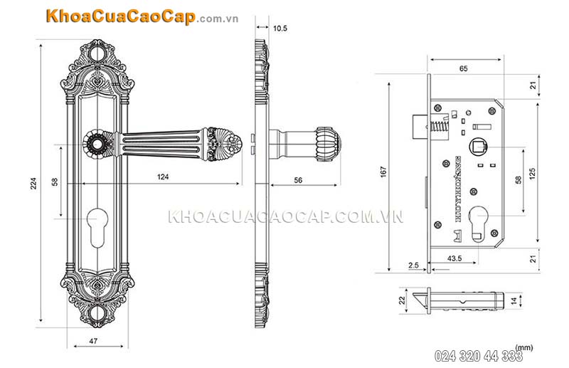 Kh&oacute;a cửa tay gạt bằng đồng HC5826 - ảnh 7