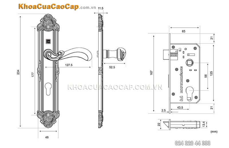 Kh&oacute;a cửa tay gạt bằng đồng HCR5829 - ảnh 7