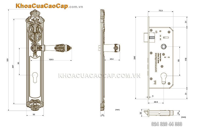 Khóa cửa tay gạt bằng đồng HC8524 - ảnh 8