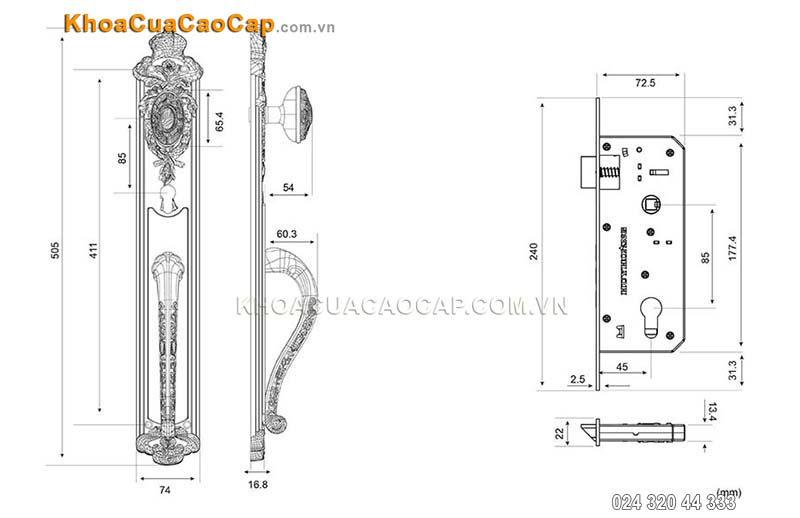 Khóa cửa đại sảnh bằng đồng HC8524DS - ảnh 7