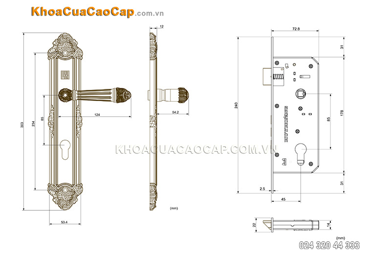 Khóa tay gạt bằng đồng cho cửa đi HC 8526 - ảnh 7
