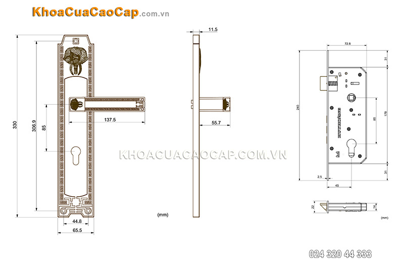 Kh&oacute;a cửa ch&iacute;nh bằng đồng HC 8528 Đại - ảnh 7