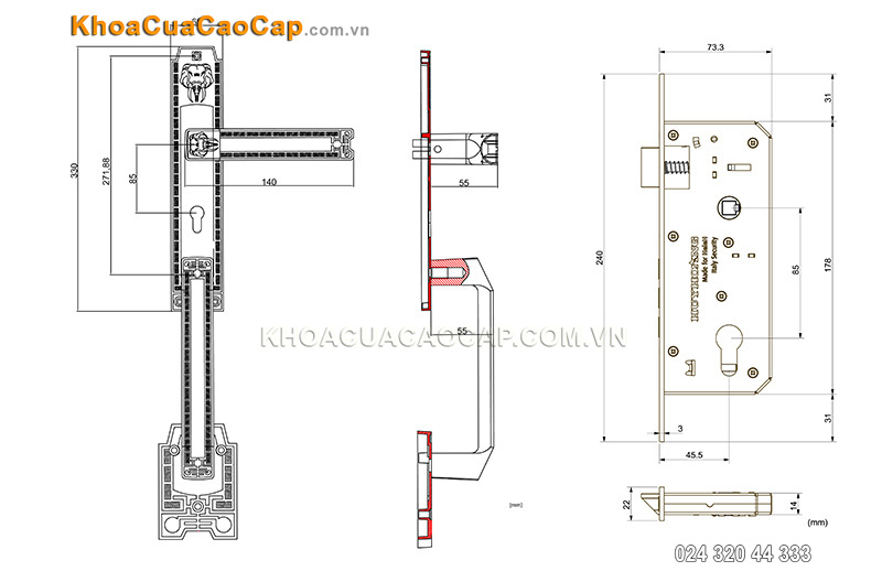 Khóa cửa đại sảnh bằng đồng HC8528DS - ảnh 7