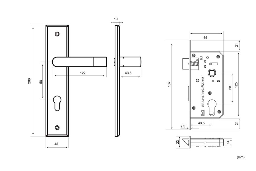 Bản vẽ kỹ thuật kh&oacute;a cửa EX-5810