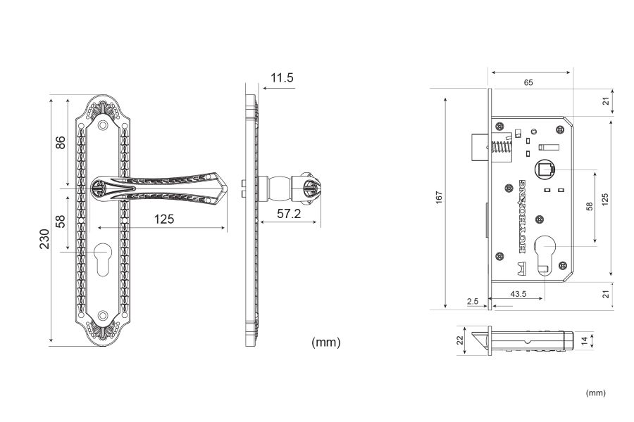 Bản vẽ kỹ thuật kh&oacute;a cửa EX-5861