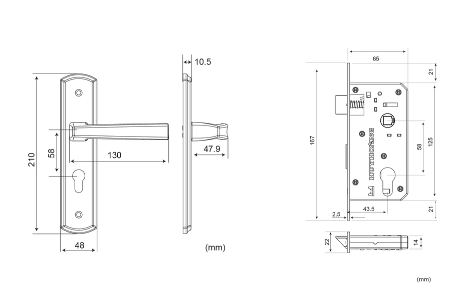Bản vẽ kỹ thuật kh&oacute;a cửa EX-5868
