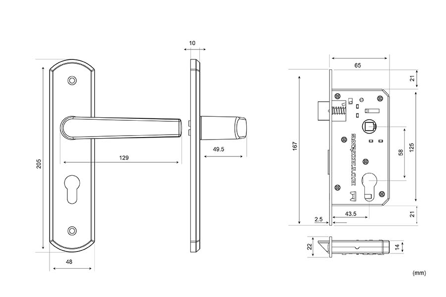 Bản vẽ kỹ thuật kh&oacute;a cửa EX-5882