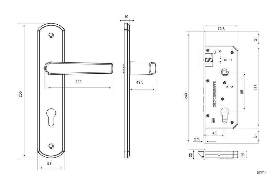 Bản vẽ kỹ thuật kh&oacute;a cửa EX-8582