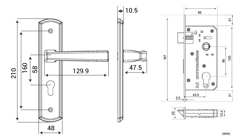 Bản vẽ kỹ thuật kh&oacute;a cửa SS-5868