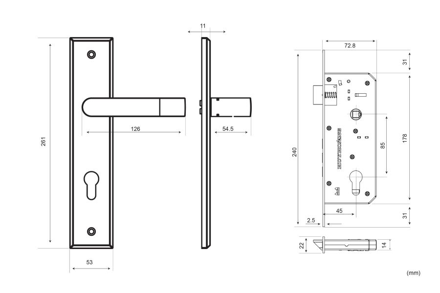 Bản vẽ kỹ thuật kh&oacute;a cửa SS-8510