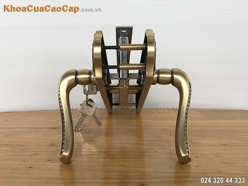 Kh&oacute;a tay gạt cửa đi m&agrave;u đồng xước HCX8561D - 3