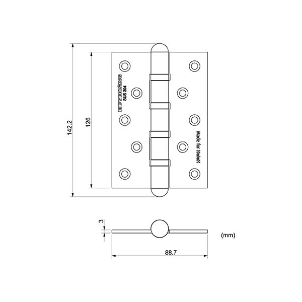 K&iacute;ch thước bản lề l&aacute; bằng inox SUS304 số 01 